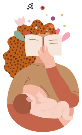 World Book Day Graphics Breastfeeding Template Book Week Events Modern Flat Vector Concept Illustrations Of Reading People A Woman Reading Novel With Enthusiasm Holding A Baby Breastfeeding Him Illustration