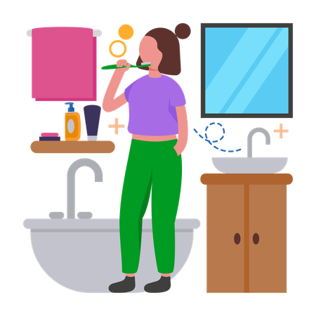 Woman doing Brushing Teeth  Illustration