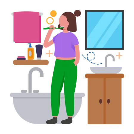 Woman doing Brushing Teeth  Illustration