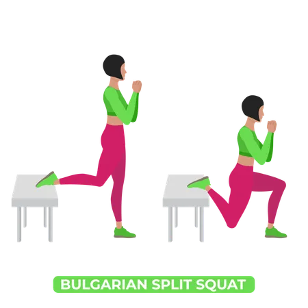 Woman Doing Bulgarian Split Squat  일러스트레이션