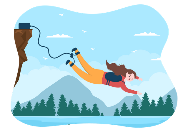 Woman Doing Bungee Jumping Illustration