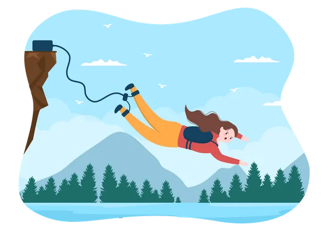 Woman Doing Bungee Jumping Illustration