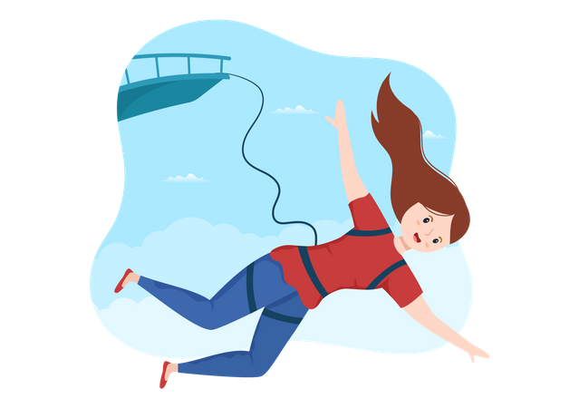 Woman doing Bungee Jumping Illustration