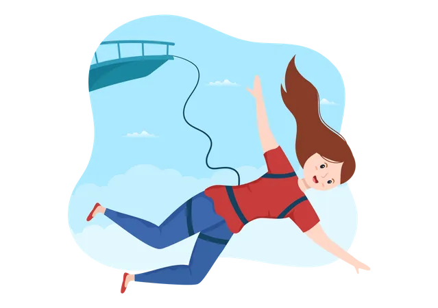 Woman doing Bungee Jumping  Illustration