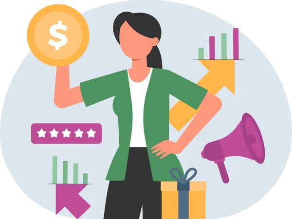 Woman doing Business Advertising  Illustration