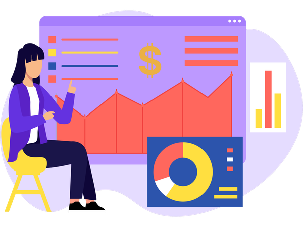 Woman doing business analysis  Illustration