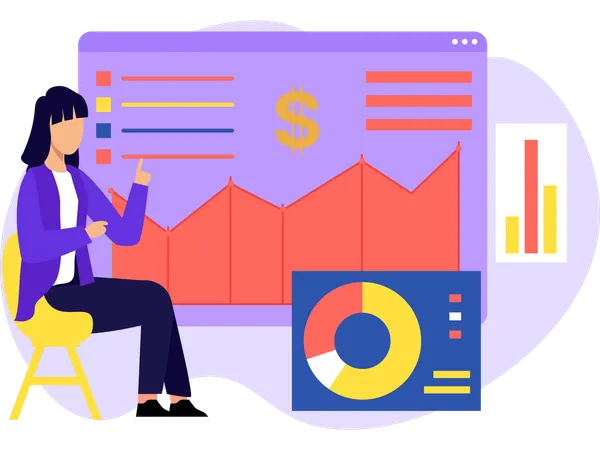 Woman doing business analysis  Illustration