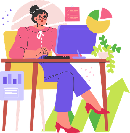 Woman doing business analysis on laptop  Illustration