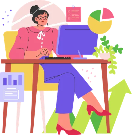 Woman doing business analysis on laptop  Illustration