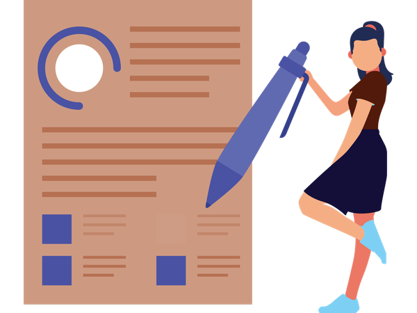 ビジネスデータ分析を行う女性  イラスト