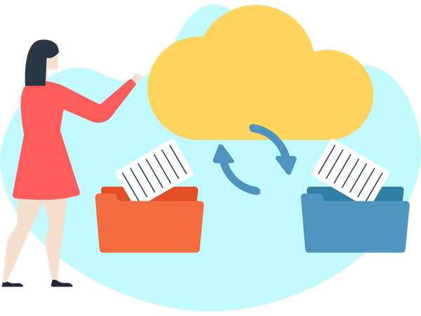 Woman doing business data transfer  Illustration