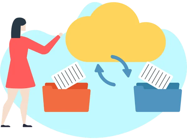 Woman doing business data transfer  Illustration