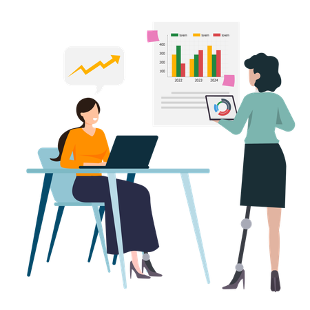 Woman doing Business discussion with creative data visualization elements  Illustration