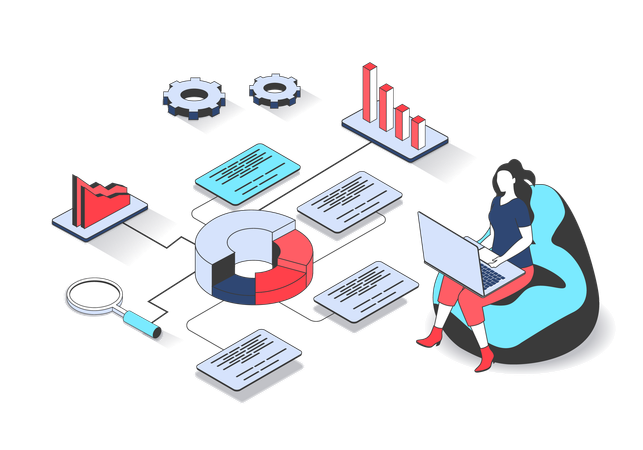 Woman doing business research  Illustration