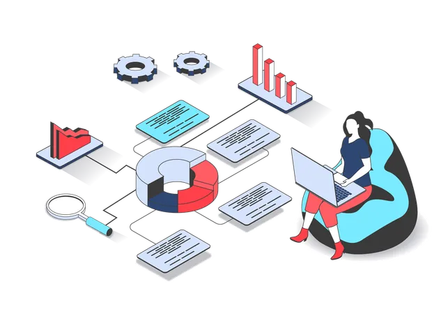 Woman doing business research  Illustration