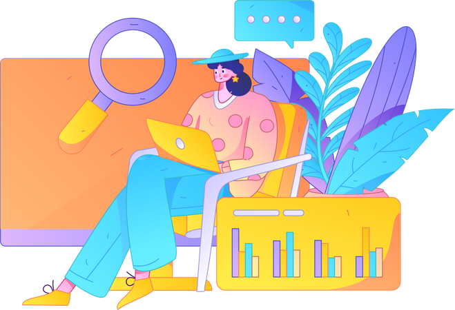 Woman doing business research  Illustration