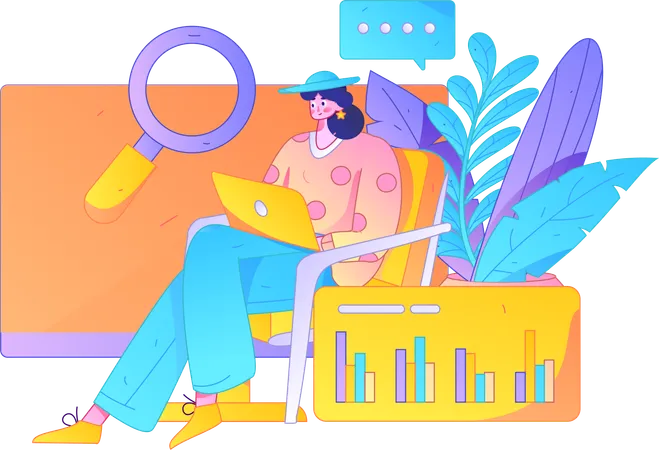 Woman doing business research  Illustration