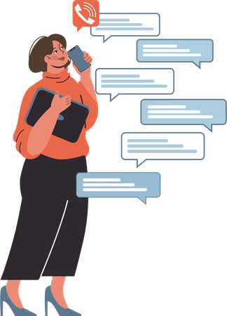 Woman doing business talking on mobile  Illustration