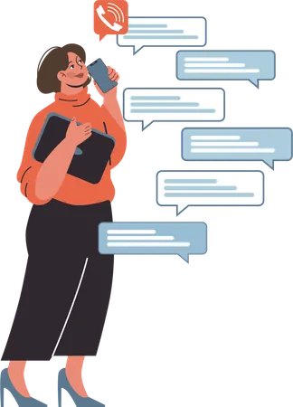 Woman doing business talking on mobile  Illustration