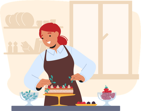 Woman doing cake decoration  Illustration