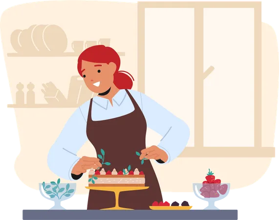 Woman doing cake decoration  Illustration