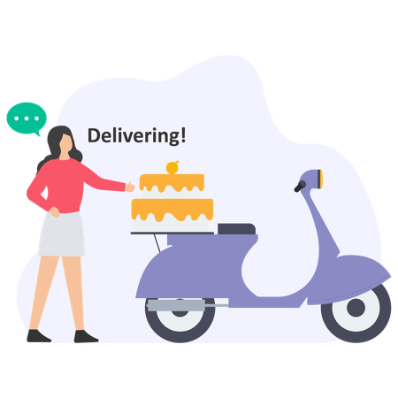 Woman Doing Cake Delivery  Illustration