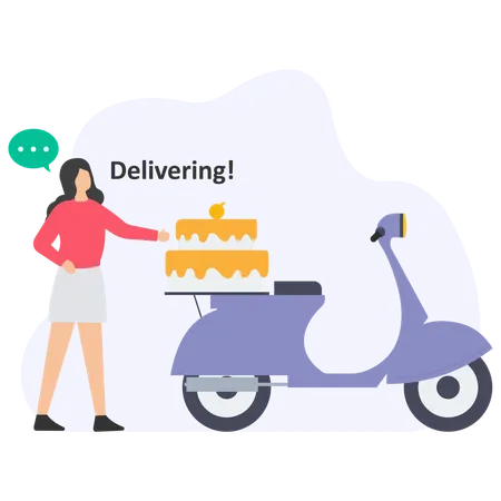 Woman Doing Cake Delivery  Illustration