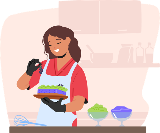 Woman doing cake icing  Illustration