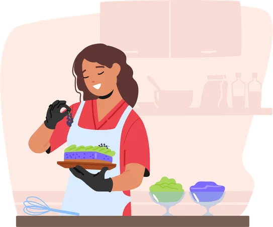 Woman doing cake icing  Illustration