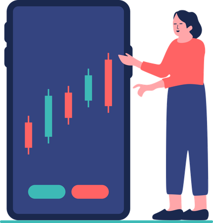 Woman doing candlestick analysis on mobile app  Illustration