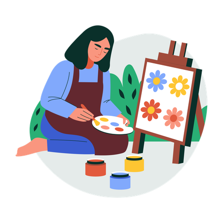 Woman doing canvas painting  Illustration