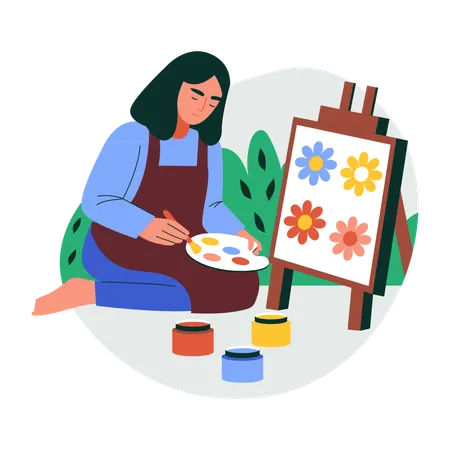 Woman doing canvas painting  Illustration