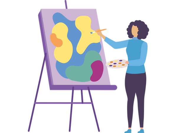 Woman doing canvas painting  Illustration