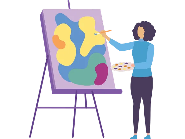 Woman doing canvas painting  Illustration