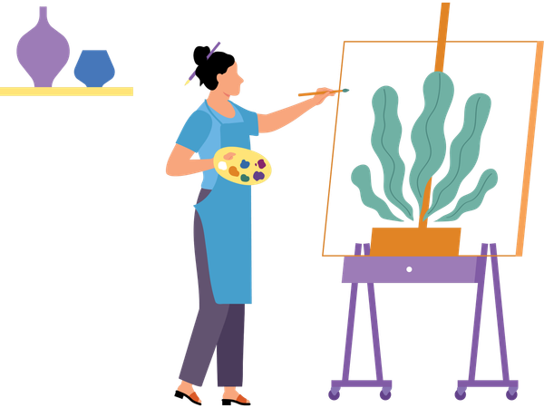 Woman doing canvas painting  Illustration