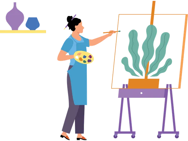 Woman doing canvas painting  Illustration