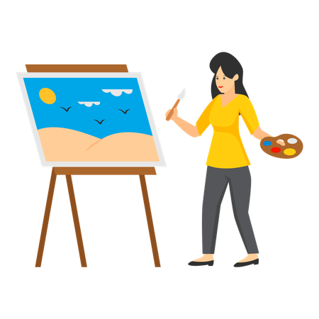 Woman doing canvas painting  Illustration
