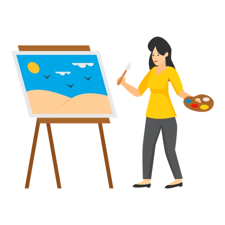 Woman doing canvas painting  Illustration