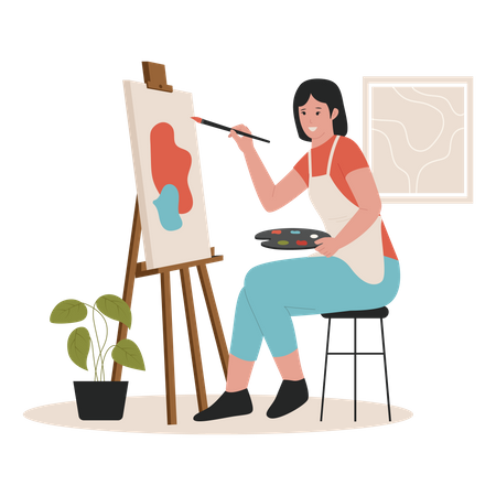 Woman doing canvas painting  Illustration