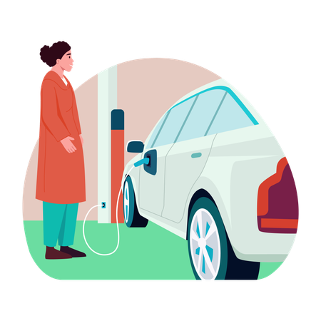 Woman doing Car charging  Illustration