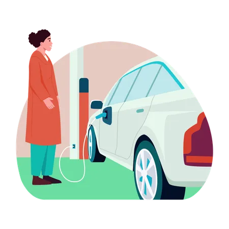 Woman doing Car charging  Illustration