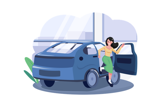 Woman doing car inspection  イラスト