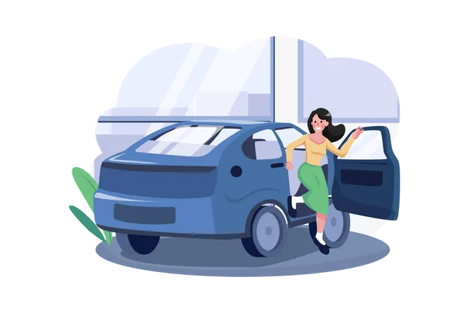 Woman doing car inspection  イラスト
