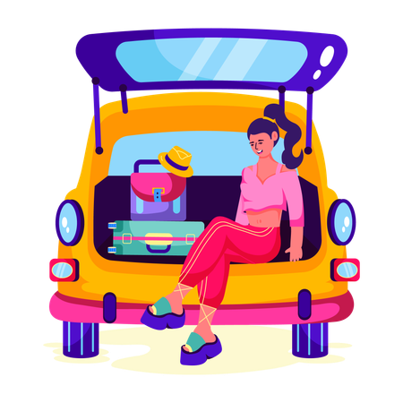 Woman doing Car Loading  Illustration