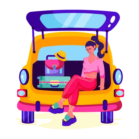 Woman doing Car Loading  Illustration