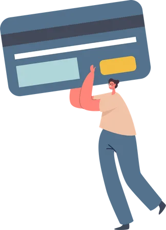 Cashless Money Payment Total Sale And Discount Concept Tiny Female Character Holding Huge Credit Card Happy Woman Shopping Price Off Promo Online Transaction Cartoon Flat Vector Illustration Illustration