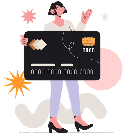 Woman Or Female Customer Hold Debit Or Credit Card And Pay Or Shop Online Contactless Payment System Or Technology Character For Website Or Ui Design Online Payment Or Internet Banking Concpet Illustration