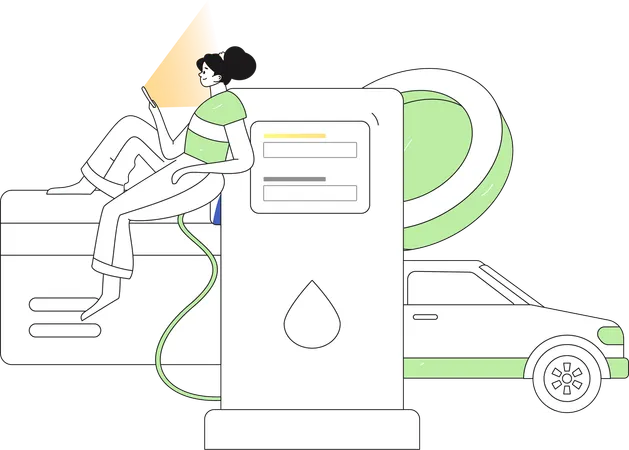 Woman doing card swipe for fuel  Illustration