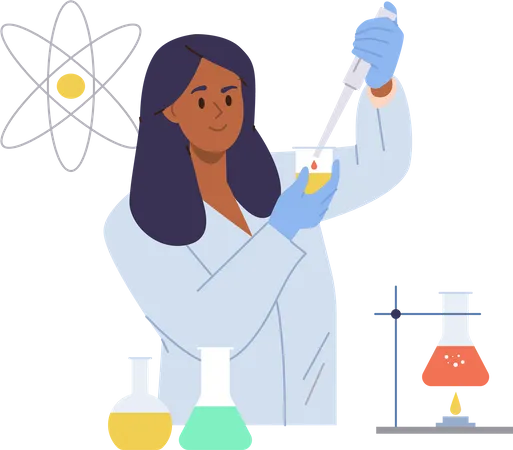 Woman doing chemical experiment  Illustration