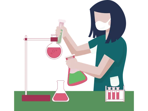 Woman doing chemical experiment  Illustration